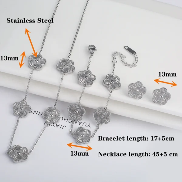 Aurora Bloom™ – Stainless Steel Five-Leaf Flower Bracelet - Image 2