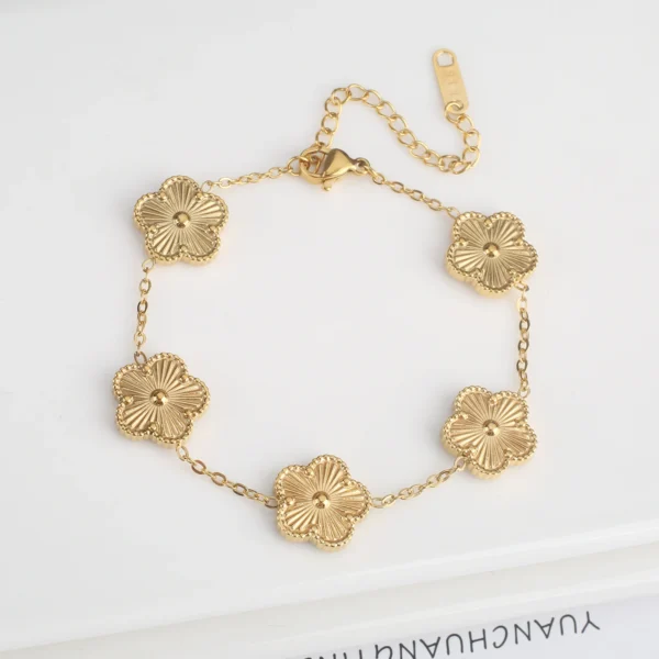 Aurora Bloom™ – Stainless Steel Five-Leaf Flower Bracelet